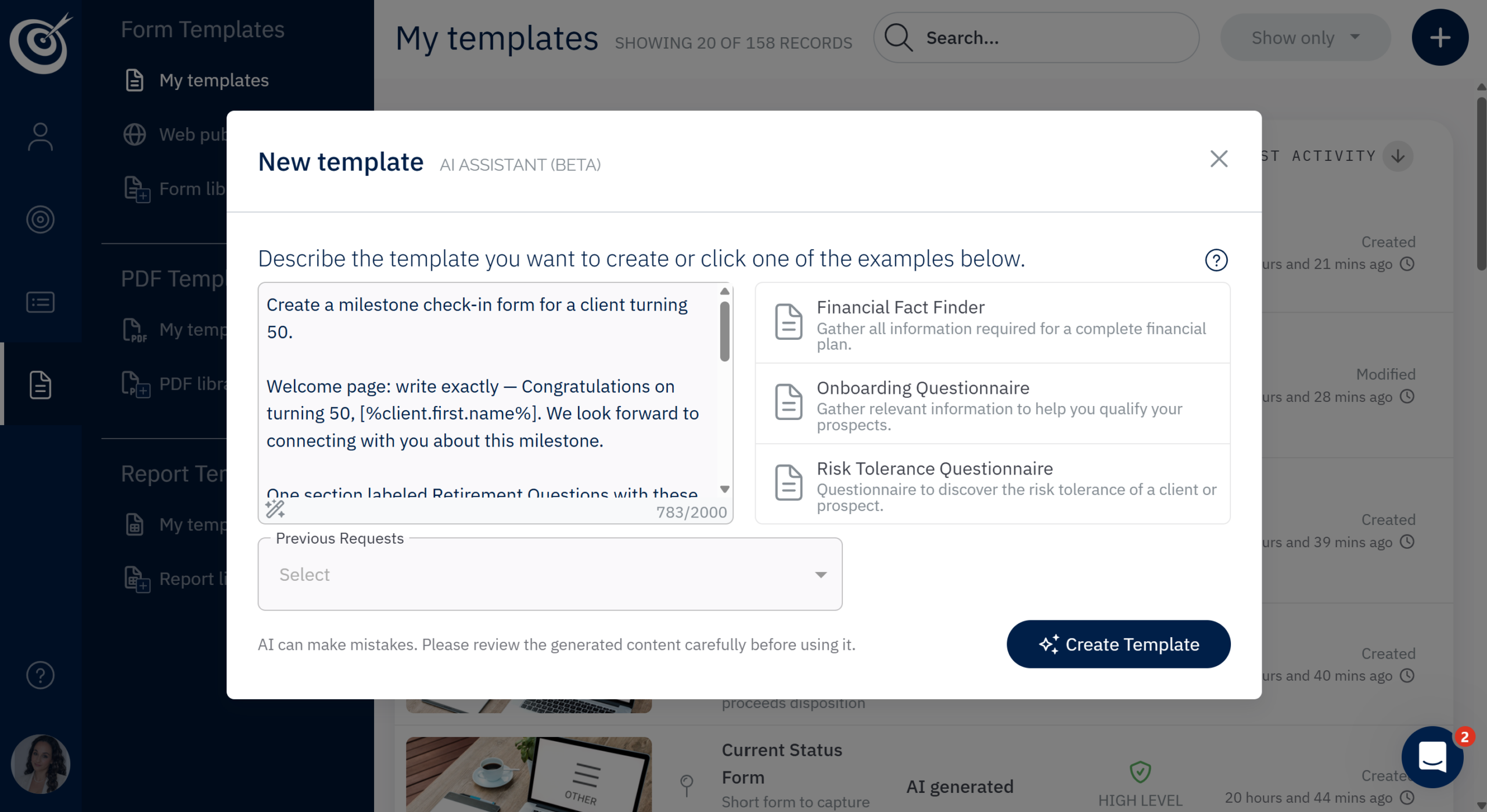 PreciseFP AI Template Builder